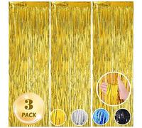 AIBIIN 3pcs 3.3ftx6.6ft Foil Curtain Backdrop Gold Metallic Tinsel Foil Fringe Curtains Birthday Party Wedding Baby Shower Bachelorette New Year Eve Celebration Party Decorations Photo Booth Prop