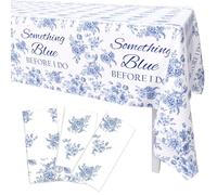 AIBIIN 3Pcs Blue Bridal Shower Tablecloth Set, Something Blue Before I Do Bridal Shower Decorations Blue Floral Wedding Plastic Tablecloth Miss to Mrs Engagement Party Supplies