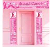AIBIIN 3Pcs Pink Ribbon Party Banner Decorations, Breast Cancer Awareness Porch Sign Survivor Gifts Hope Strength Courage Faith Backdrop for Breast Cancer Free Party Accessories