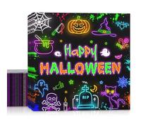 AIBIIN 48pcs Neon Halloween Napkins Decorations, Happy Halloween Party Supplies Birthday Guest Dinner Hand Napkin Tableware