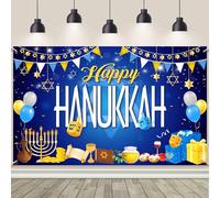AIBIIN 6x3.6ft Happy Hanukkah Backdrop Hanukkah Party Decorations Jewish Chanukah Photography Background Banner Menorah Blue Shiny Lamps Happy Hanukkah Party Supplies for Hanukkah Festive Day Banner