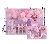 AIBIIN 7 x 5 ft Girl 1st Birthday Party Backdrop Pink Balloon Flower White Tent Butterfly Background Birthday Party Boho Style Kids Showr Cake Table Decoration Banner