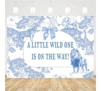 AIBIIN 7x5ft Blue Baby Shower Backdrop Banner for Boy A Wild One is On The Way Photography Background Blue Floral Jungle Safari Animal Bow First Birthday Party Decorations Banner Photo Studio Props