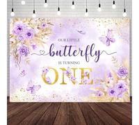 AIBIIN 7x5ft Boho Butterfly 1st Birthday Backdrop for Girls Our Little Butterfly is Turning One Photography Background Purple Floral Pastel Butterfly Birthday Party Decorations Banner