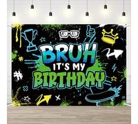 AIBIIN 7x5ft Bruh It’s My Birthday Backdrop for Boys Graffiti Party Decorations Cool Neon Street Style Birthday Background with Skateboard and Spray Paint Elements