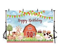 AIBIIN 7x5ft Cartoon Farm Birthday Photography Background Rural Red Barn Animal Green Lawn Flag Backdrop Baby Shower Cake Smash Banner Children Party Decor Portrait Photo Props