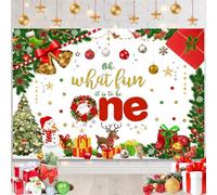 AIBIIN 7x5ft Christmas 1st Birthday Backdrop Oh What Fun It is to Be One Merry Birthday Party Decorations Xmas Tree Gift Reindeer Gold Polka Dots Bell Photography Background Banner Photo Studio Props