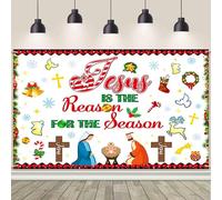 AIBIIN 7x5ft Christmas Nativity Backdrop Jesus is The Reason for The Season Banner Religious Xmas Photography Background Nativity Banner for Winter Church