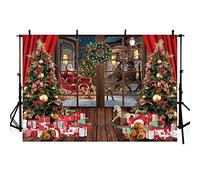 AIBIIN 7x5ft Christmas Photography Backdrop Garland Windows Wreaths Wooden Walls Trees Gifts For Santa Claus Background Children Portraits Family Party Decorations Studio Props