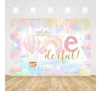 AIBIIN 7x5ft Cloud 1st Birthday Backdrop for Girl Isn't She Onederful Photography Background Pastel Pink Blue Cloud Gold Dots Birthday Party Decoration Supplies Banner Photo Booth Studio