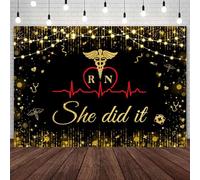 AIBIIN 7x5ft Congrats Nurse Backdrop She Did It Photography Background Black Gold Congrats Gliter Nurse Grad Celebrate Class of 2024 Party Decorations RN Graduation Banner Photo Studio Props