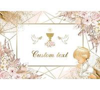 AIBIIN 7x5ft Custom First Holy Communion Theme Backdrop Boho Pink Floral Baptism Christening Party Photograph Background Pigeon Little Angel God Bless Photo Decoration Banner