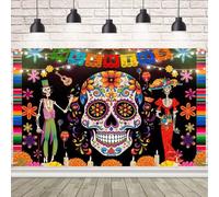 AIBIIN 7x5ft Day of The Dead Party Decoration Supplies Backdrop Banner for Mexican Fiesta Skull Flowers Photo Booth Background Dia DE Los Muertos for Alebrijes Mexicanos Home Wall Door Decor