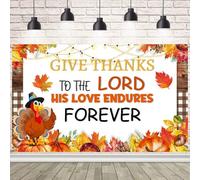 AIBIIN 7x5ft Fall Pumpkin Backdrop Give Thanks to The Lord His Love Endures Forever Banner Autumn Maple Leaf Background for Thanksgiving Harvest Party Decorations Supplies