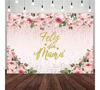 AIBIIN 7x5ft Feliz Dia Mama Backdrop Mexican Happy Mother's Day Photography Background Pink Gold Floral Glitter Party Decorations Feliz Día De La Madre Thanks Mother Party Banner Photo Props