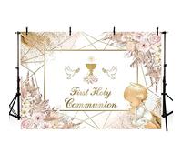 AIBIIN 7x5ft First Holy Communion Theme Backdrop Boho Pink Floral Baptism Christening Party Photograph Background Pigeon Little Angel God Bless Photo Decoration Banner