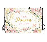 AIBIIN 7x5ft Girl Birthday Backdrop Pink and Gold Flower Butterfly Party Banner A Little Princess Is On The Way Photography Background Kids Baby Shower Newbron Cake Table Decor Photo Studio