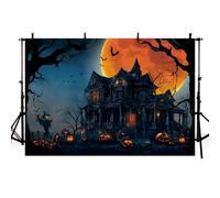 AIBIIN 7x5ft Halloween Night Photography Background Pumpkin Castle Haunted House Bat Cemetery Photoshoot Backdrop Halloween Party Portrait Photo Decoration Banner