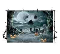 AIBIIN 7x5ft Halloween Photography Backdrop Moon Night Scary Pumpkin Lantern Horror Ghost Cemetery Background Adult Family Holiday Party Trick or Treat All Saints' Day Photo Supplies