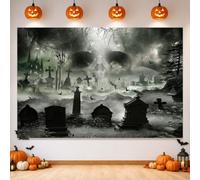 AIBIIN 7x5ft Halloween Photography Background Blue Scary Cemetery Backdrop for Kids Adult Family Party All Saints' Day Banner Decor Photo Props
