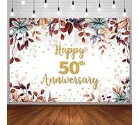 AIBIIN 7x5ft Happy 50th Anniversary Backdrop for Couple Wedding 50 Anniversary Party Decorations 50 Year Anniversary Fall Eucalyptus Leaf Photography Background Banner Photo Shoot Props Supplies