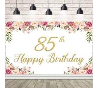 AIBIIN 7x5ft Happy 85th Birthday Backdrop for Women Pink Flowers Photography Background 85th Birthday Decorations for Men and Women Cake Table Banner Photo Shoot Props
