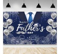 AIBIIN 7x5ft Happy Fathers Day Backdrop Blue Silver Boho Glitter Photography Background Balloons Shirt Tie Hat I Love You Dad Father's Day Party Decoration Supplies Banner Photo Booth Studio
