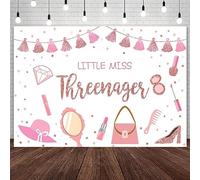 AIBIIN 7x5ft Little Miss Threenager Birthday Backdrop for Girls Makeup Spa Three Birthday Photography Background Princess Pink Beauty Glamour Cosmetics Party Decorations Banner Photo Booth Props