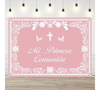 AIBIIN 7x5ft Mi Primera Comunión Banner Backdrop for Girls Pink Mexican Baptism Party Decorations God Bless First Holy Communion Photography Background Mexican Cielito Lindo Banner Photo Supplies