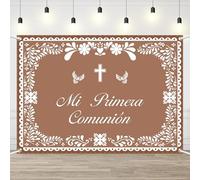 AIBIIN 7x5ft Mi Primera Comunión Banner Backdrop for Kids Brown Mexican Baptism Party Decorations God Bless First Holy Communion Photography Background Mexican Cielito Lindo Banner Photo Supplies
