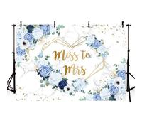 AIBIIN 7x5ft Miss to Mrs Backdrop Blue and White Floral Wedding Bridal Shower Photography Background Engagement Bride to Be Party Decorations Bachelorette Banner Photo Props