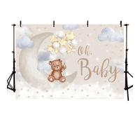 AIBIIN 7x5ft Oh Baby Bear Backdrop Cloud Moon Star Balloon Baby Shower Neutral Birthday Party Photograph Background Bear On The Moon Baby Shower Party Banner Photo Supplies