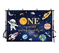 AIBIIN 7x5ft Outer Space Boy Birthday Backdrop for Photography One Year Old First Trip Around The Sun Universe Astronaut Rocket Portrait Background Studio Photo Shoot Cake Table Decoration Banner
