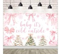 AIBIIN 7x5ft Pink Baby It's Cold Outside Baby Shower Backdrop Cute Bow Winter Woodland Baby Shower Party Decorations Snowflake Winter Photography Background