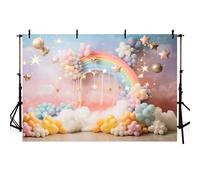 AIBIIN 7x5ft Rainbow Photograph Background Pink Sky Colorful Clouds Balloons Backdrop Girl Cake Smash Birthday Party Decor Banner Studio Photo Props