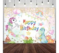 AIBIIN 7x5ft Unicorn Birthday Backdrop Gold Glitter Rainbow Unicorn Dinosaur Kid Birthday Party Decorations Princess Girls Birthday Party Banner Photo Booth Props
