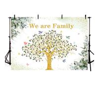 AIBIIN 7x5ft We are Family Background Family Tree Pink Floral Green Eucalyptus Leaves Family Party Photograph Backdrop Bird Gold Glitte Family Reunion Banner Photo Supplies