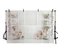 AIBIIN 7x5ft White Wall Photography Background White Wooden Door Flowers Garden Backdrop Girl Birthday Party Cake Smash Decoration Wallpaper Photo Studio Props