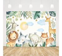 AIBIIN 7x5ft Wild Backdrop for Boys Woodland Zoo Elephant Lion Giraffe Photography Background Baby shower Birthday Party Decorations Banner Cake Table Photo Booth Props