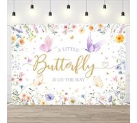 AIBIIN 7x5ft Wildflowers Butterfly Baby Shower Backdrop A Little Butterfly is on The Way Party Decoration Baby is Bloom Wildflower Party Banner for Girl Butterfly Theme Photo Booth Props