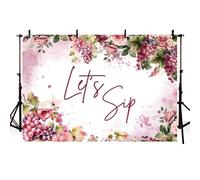 AIBIIN 7x5ft Wine Let's Sip Backdrop Pastel Purple Floral Grapes Wine Tasting Party Photograph Background Birthday Party Decor Shower Banner Photo Supplies