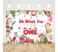 AIBIIN 7x5ft Winter Christmas 1st Birthday Backdrop for Girls Oh What Fun It is to Be One Background for Photography Santa Claus Snowman Gifts Decorations Banner Photo
