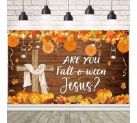 AIBIIN are You Fall-O-Ween Jesus Backdrop for Photography Autumn Pumpkin Festival Party Background Jesus Cross Religious Decorations Banner Photo 70.8x43.3 inch