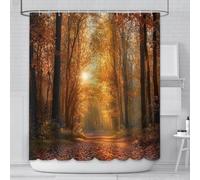 AIBIIN Autumn Forest Shower Curtain Waterproof Yellow Maple Tree Design with Falling Leaves 180x180cm Bathroom Decor for Fall, Farmhouse, Thanksgiving