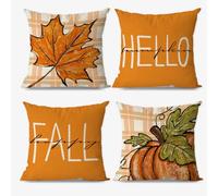 AIBIIN Autumn Pillow Covers Set of 4 Pumpkin Maple Leaves Buffalo Plaid Linen Pillow Covers for Autumn Home Couch Outdoor Decor Living Room Sofa Chair Home Office Shop Decoration Gift 45x45cm