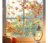 AIBIIN Autumn Window Stickers Autumn Maple Leaves Birds Window Clings Fall Stickers for Home Decor Seasonal Decals for Glass Doors Windows with Vibrant Yellow Leaves Design