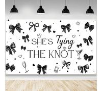 AIBIIN Black Bow Bridal Shower Backdrop She's Tying The Knot Bridal Shower Decoration Black and White Bow Wedding Party Banner Diamond Ring Bride's Wedding Party Supplies 6 x 3.6 ft