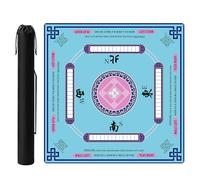 AIBIIN Blue Chinoiserie Mahjong Mat for Table, American Mahjong Mat with Printed Rules, 31.5" x 31.5", Anti-Slip, Noise-Reducing Table Cover for Mahjong, Poker, Board Games, Dominoes, and Card Games