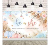AIBIIN Boho Gender Reveal Backdrop He or She What Will Our Little Pumpkin Be Background for Photography Pink Blue Pumpkins and Flowers Decorations Banner Photo Props 7x5ft