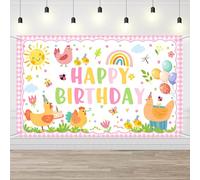 AIBIIN Chicken Birthday Backdrop Farm Animals Theme Happy Birthday Decorations for Kids Bday Little Chick Party Supplies 6x3.6ft